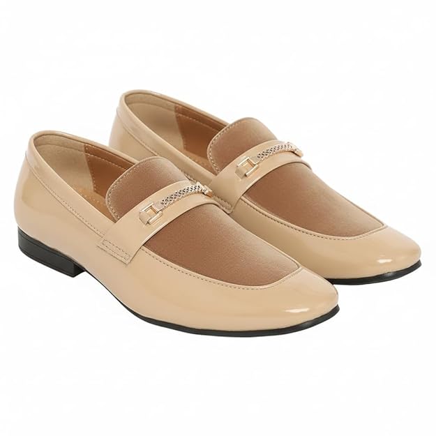 Luxury Men's Patent Leather Loafers with Gold Chain