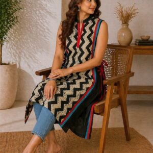 Women’s Sleeveless Printed Straight Kurta