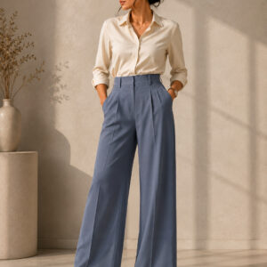Greatech Women's High Waist Wide Leg Trousers | Pleated Formal Palazzo Pants with Side Pockets | Stylish Office & Casual Wear