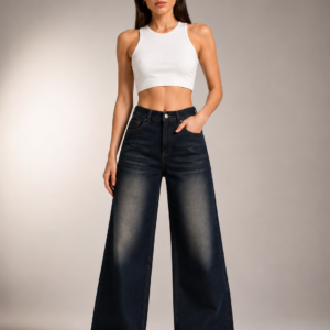 GREATECH Women’s High Waist Wide Leg Jeans | Relaxed Fit Denim Trousers | Black Full Length Casual Jeans