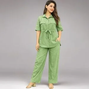 Women’s Linen Co-Ord Set | Premium Twill Linen Shirt & Straight Pant Set