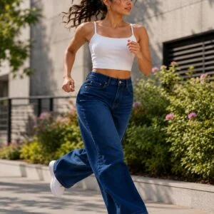 Women’s High-Waisted Dark Wash Wide Leg Denim Jeans | Relaxed-Fit Comfortable Streetwear Jeans for Women | Trendy Casual & Everyday Wear