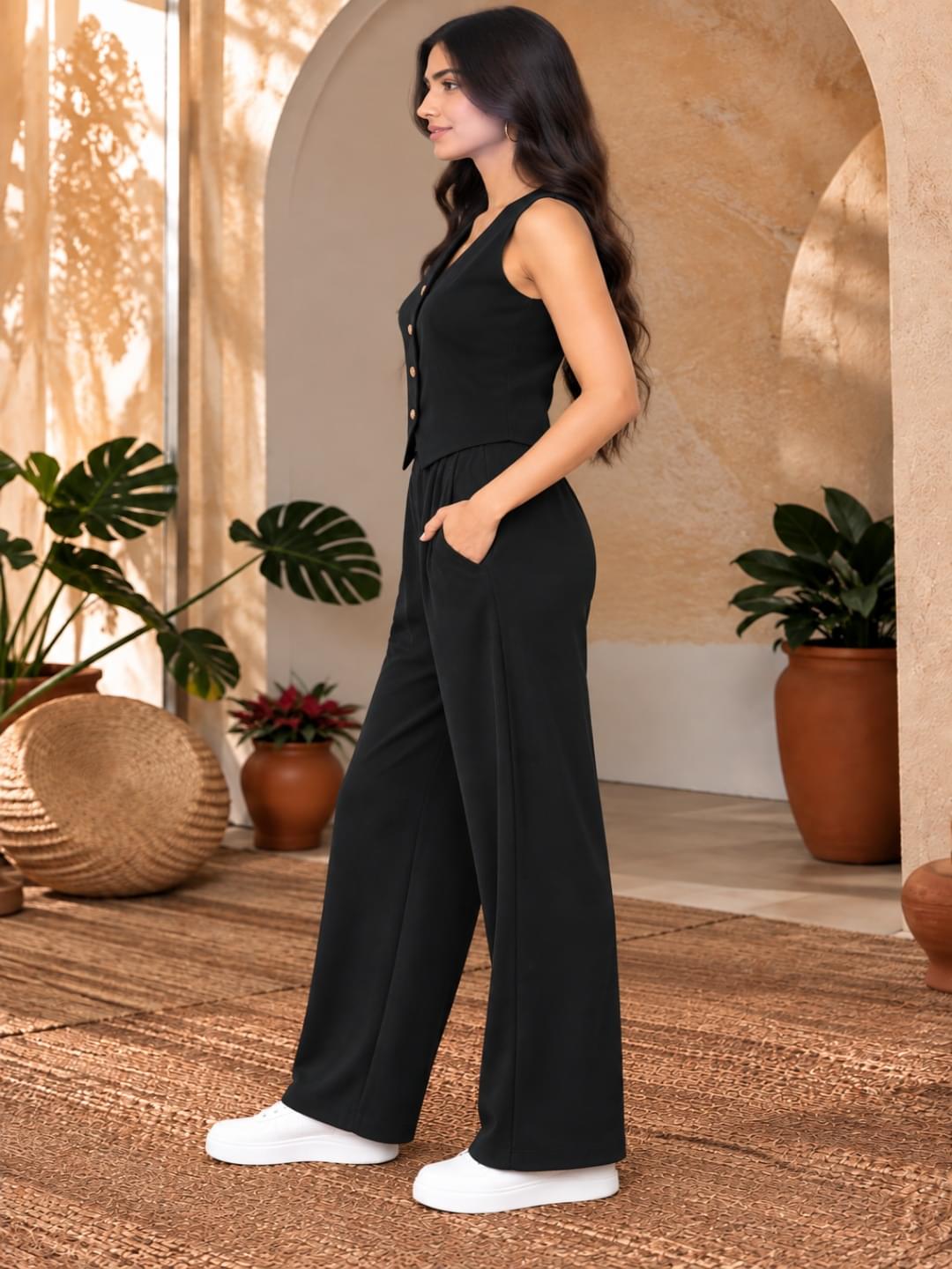 Women Black Vest Co-ord Set Women Black Vest Co-ord Set
